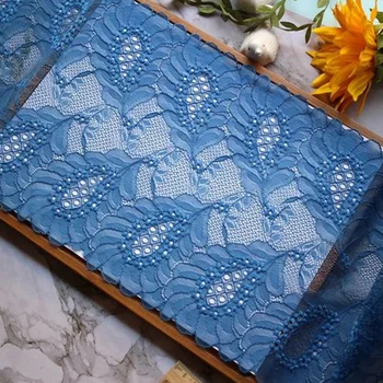 

21.5cm width Blue elastic lace trim accessory DIY stretch lace fabric sewing headband underwear garment garter supplies