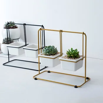 

Creative Ceramic Swing Flower Pot Geometric Wrought Iron Swing Combination Meaty Platter Desktop Ceramic Pot Iron Frame Set