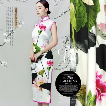 

Wu double printing silk fabric silk cloth LB Stretch Satin cheongsam material [love] Holland carnation