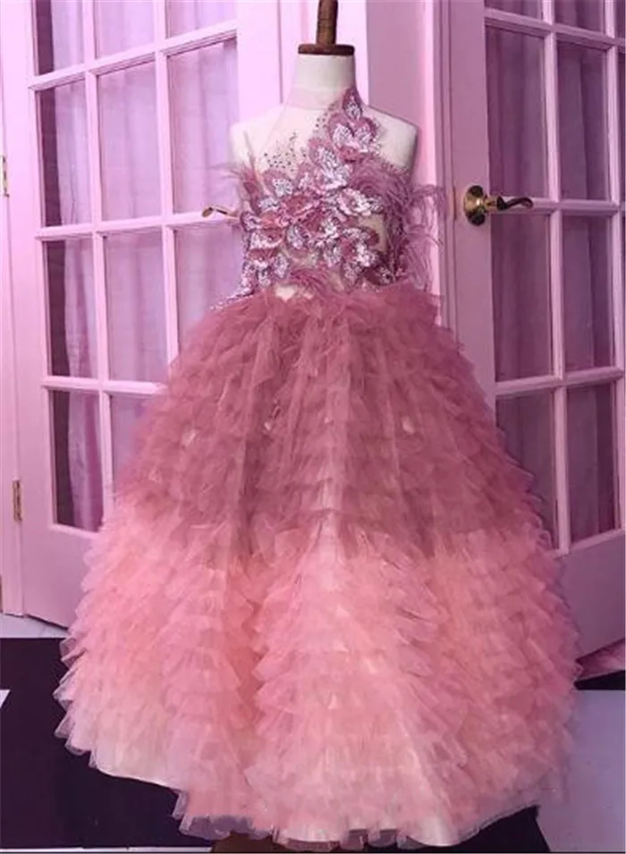 

Luxurious Lace Beaded Flower Girl Dresses Ball Gown Little Girl Birthday Party Dress Pageant Dresses High Quality Custom Made
