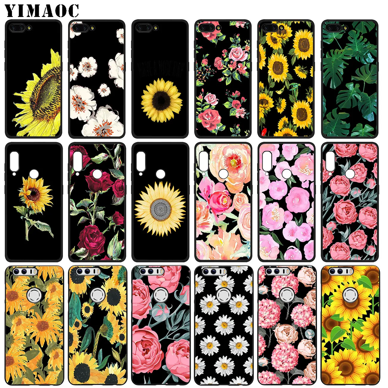 

Summer Daisy Sunflower Floral peony Flowe Soft Silicone Case for Huawei Honor 20 Pro 8C 8X 8 9 9X 10 Lite 7X 7A Pro