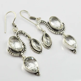 

White Topas , Silver Overlay on Copper Earrings, , 63mm , E2000