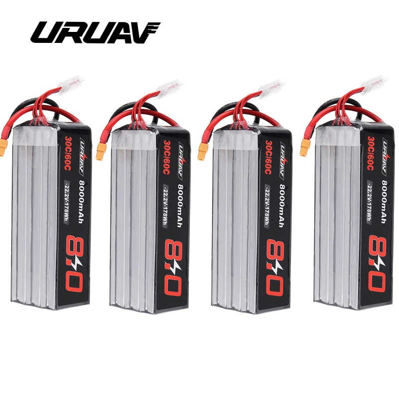 URUAV 30/60C 6 S XT60 Plug 22,2 V 8000 mAh литий-полимерный Батарея для Квадрокоптер с дистанционным управлением Дрон квадкоптер с управлением с видом от первого лица запасные Запчасти аксессуары "сделай сам" - Цвет: 4PCS