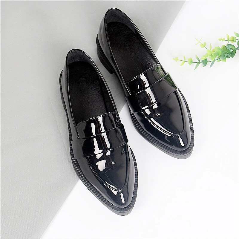 2019 New Fur Loafers Women Pointed Toe Winter Shoes Patent Leather ...