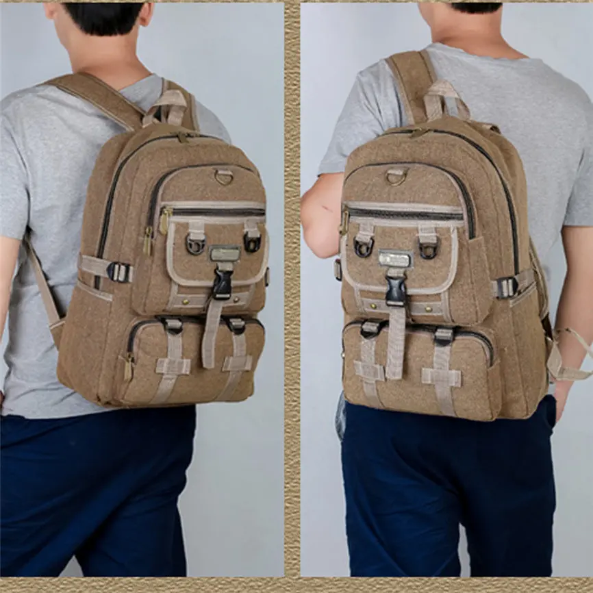 

Men's Bag Men's Casual Solid Color Canvas Outdoor Travel Bag Backpack College Student Bag for Men #30