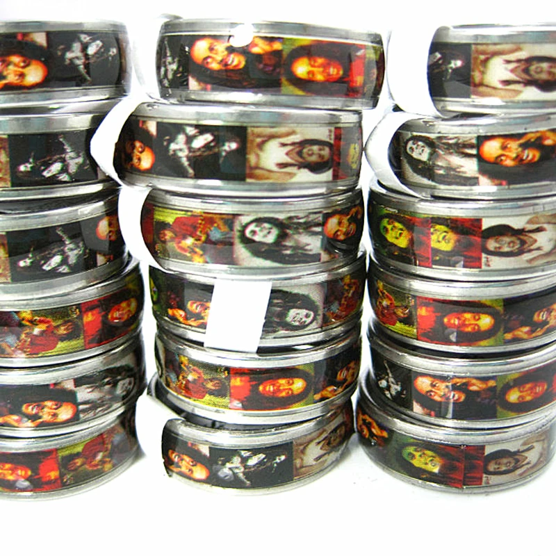 

MIXMAX wholesale lot 36pcs Bob Marley Jamaica Reggae rasta silver stainless steel trendy band rings for men women unisex party
