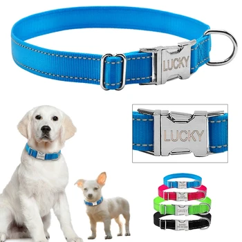 

Personalised Dog Collars Reflective Engraved Pet Puppy ID Name Collar Tag S M L