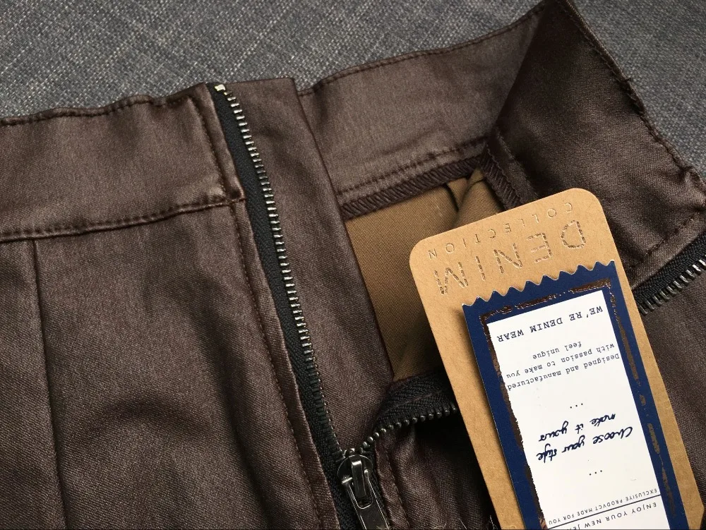 2017 European and American women's high waist Slim stretch brown leather imitation leather denim skirt (20)
