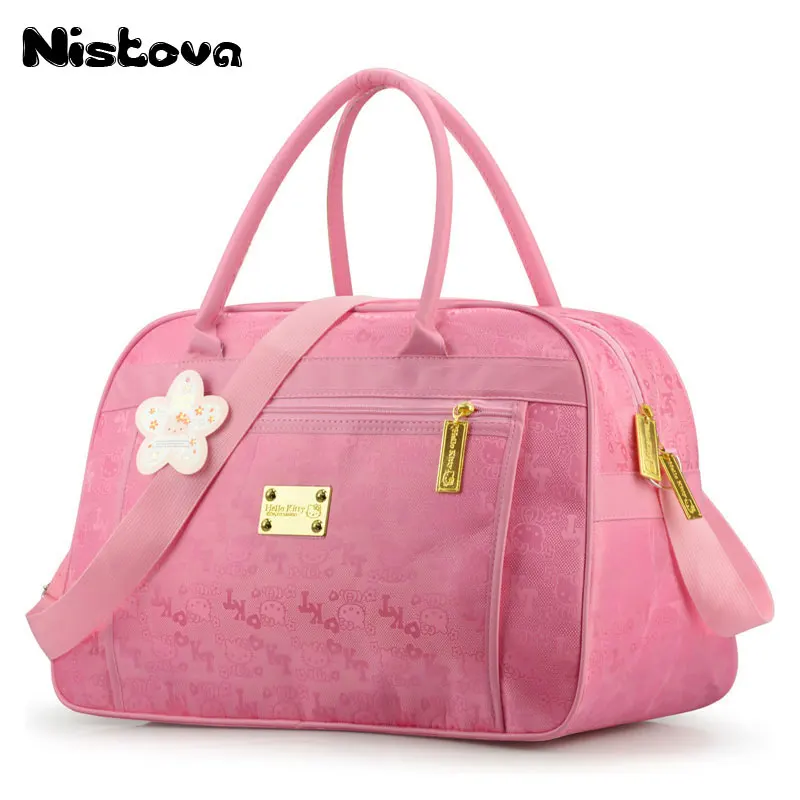 

Women Waterproof Travel Duffel Bag Hello Kitty Cat Cartoon Handbags Weekend Trip Crossbody Tote High Capacity Luggage Bags Pink
