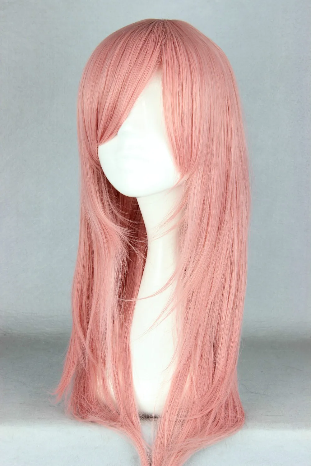 Pink Wig Fei-Show Synthetic Medium Straight Inclined Bangs Hair Heat Resistant Peruca Halloween Peruk Pelucas Cos-Play Hairpiece