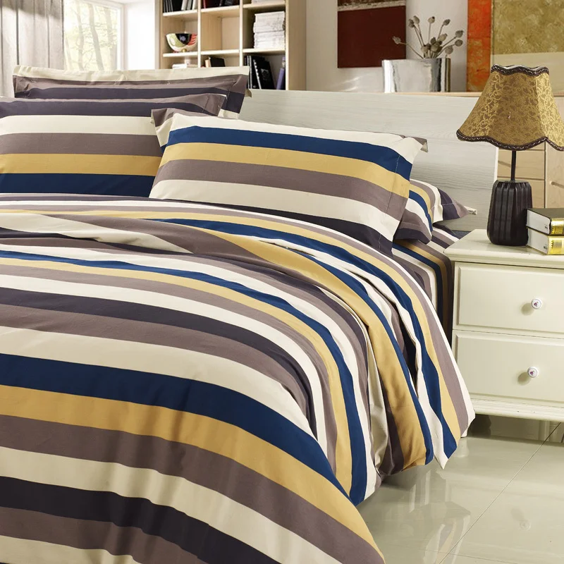 Contemporary Style Bed Sheet Set With Bold Stripes Design Thick Contemporary Style Bed Sheet Set With Bold Stripes Design Thick Stripe Pattern Comforter Shell Extra Soft Sanding Cotton