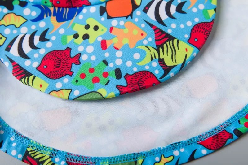 Meninos do Bebê Roupa de Banho Pedaço de Impressão de Peixe Longa com Zíper da Criança Fatos de Banho com Aba Touca de Natação Protetor Manga Menino Maiô um Sol 17 Mamãe e Bebê