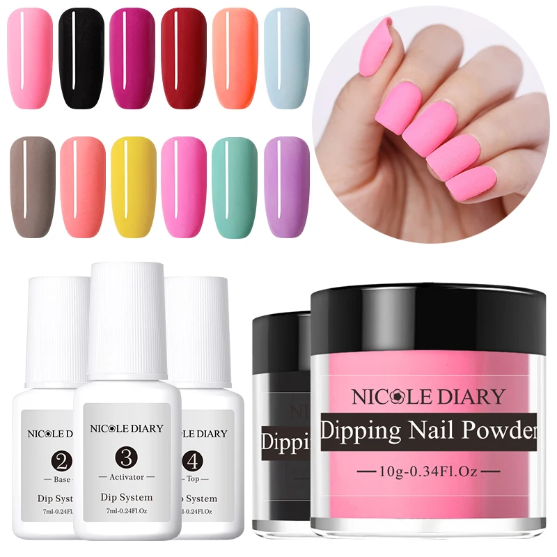 

NICOLE DIARY 4Pcs Matte Dipping Nail Powder Set Rainbow Color Dip Glitter Nail Art Decoration Without Lamp Cure Dipping Liquid