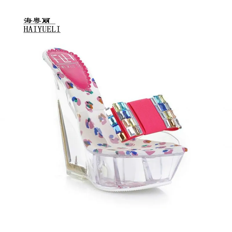 

Women Shoes Transparent Crystal High Heels Fish Mouth Sandals Diamond Bow Wedge Platform Sandals Women's Shoes