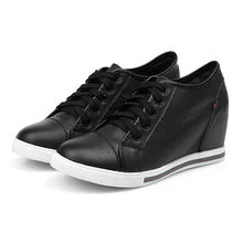 Женская обувь из натуральной кожи со шнуровкой, визуально увеличивающая рост; обувь на танкетке на высоком каблуке; женская обувь на танкетке; цвет белый, черный; 5c116