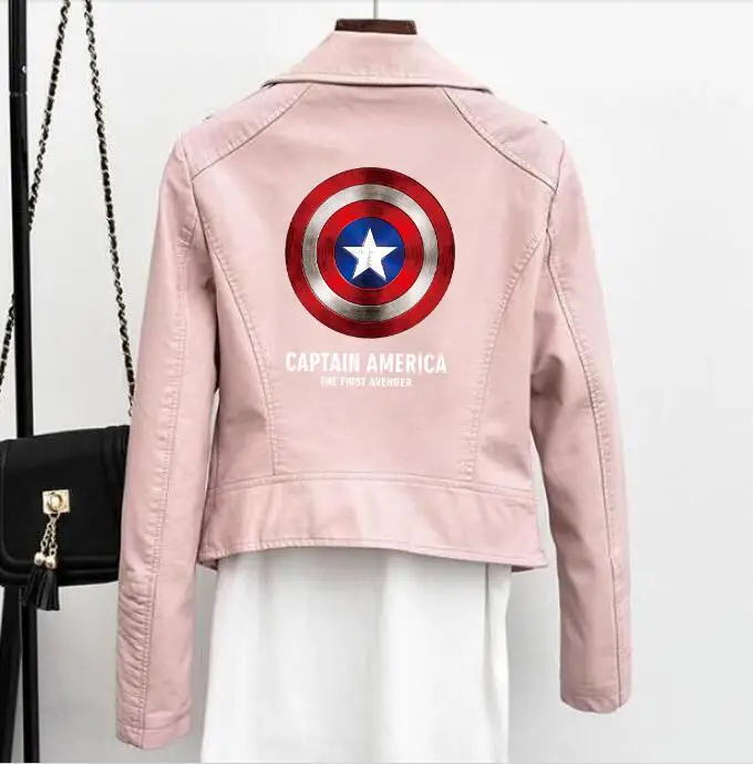

Captain America Revenge Alliance SHIELD jacket short leather punk leather locomotive zipper jacket women's hip hop streetwear