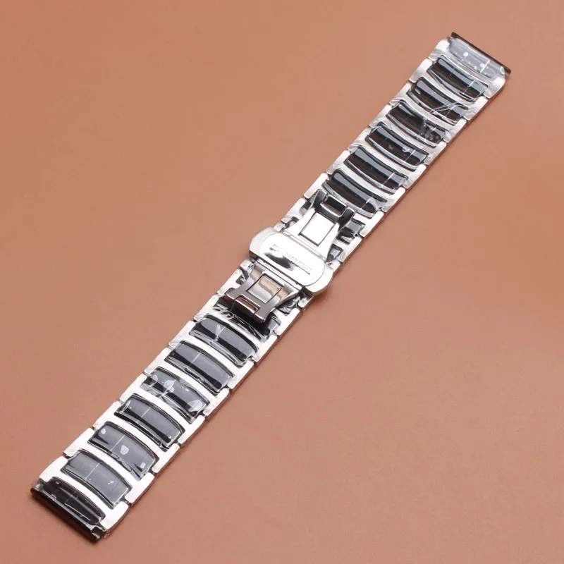 Черные керамические с серебром металлические ремешки для часов из нержавеющей стали 20 мм 22 мм яркие красивые ремешки для часов браслеты застежка-бабочка