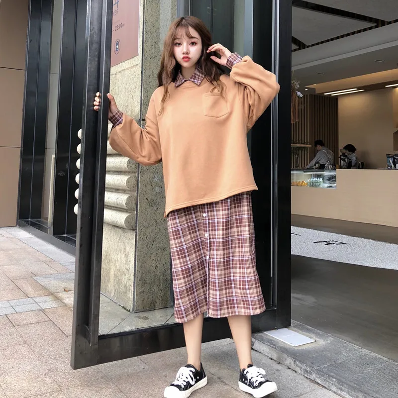Женские платья японский Harajuku Ulzzang свободные повседневные винтажные нагрудные