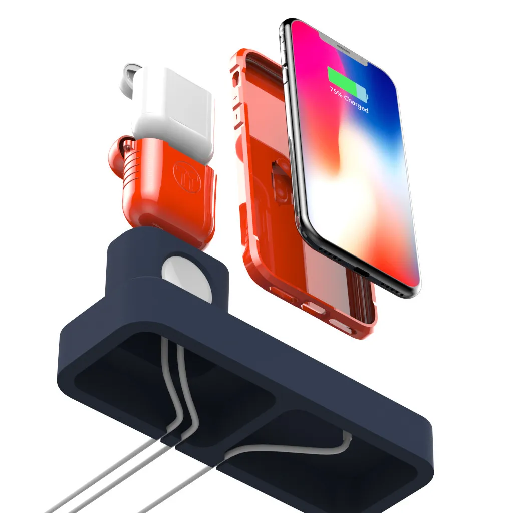 3 в 1 Беспроводное зарядное устройство Подставка для зарядки Apple Watch iPhone X Xs Max XR настольное Быстрое беспроводное зарядное устройство для Airpods