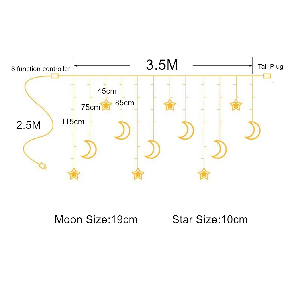 Светильник для занавесок Moon& Star s 8 режимов 3,5 м светодиодный водонепроницаемый светильник для занавесок теплый белый праздничный светильник для рождества/свадьбы