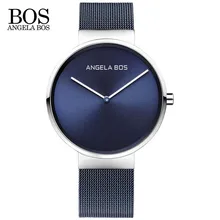 ANGELA BOS Ultra Thin Simple Nordic Design Watch Men Sapphire Weave Stainless Steel Waterproof Mens Watches