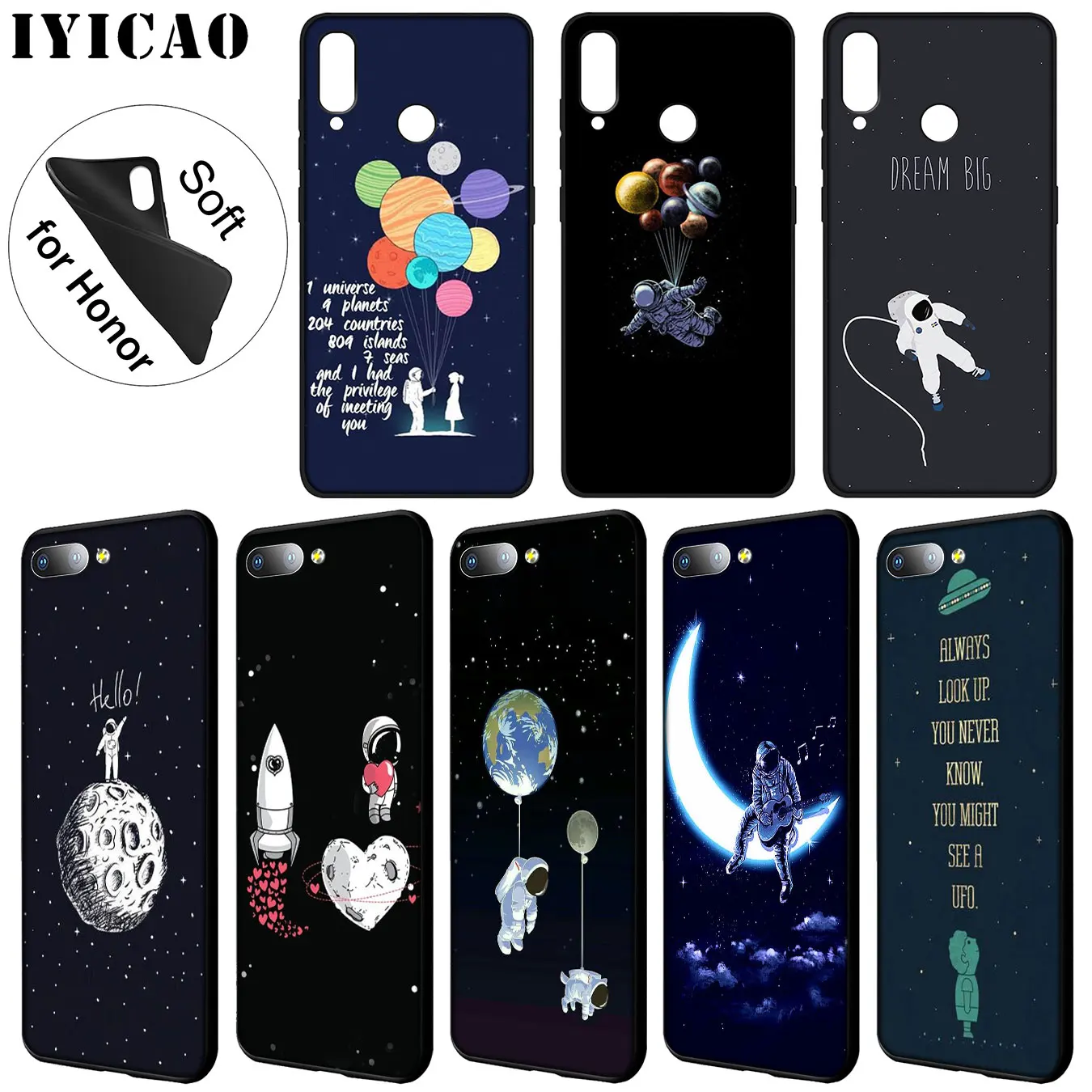 Мягкий чехол IYICAO Cosmonaut Planets Cosmos Stars для Huawei Y9 Y7 Y6 Prime 2019 Honor 20 8C 8X 8 9 9X 10 Lite 7C 7X 7A Pro |