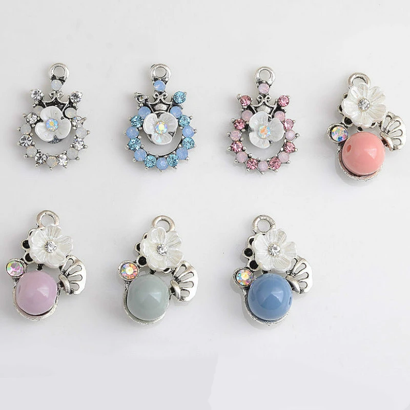 

50PCS/lot Fashion Oil Drop Crystal Flower Charms Fit DIY Bracelet Necklace Pendant Charms Silver Color Enamel Floating Charm