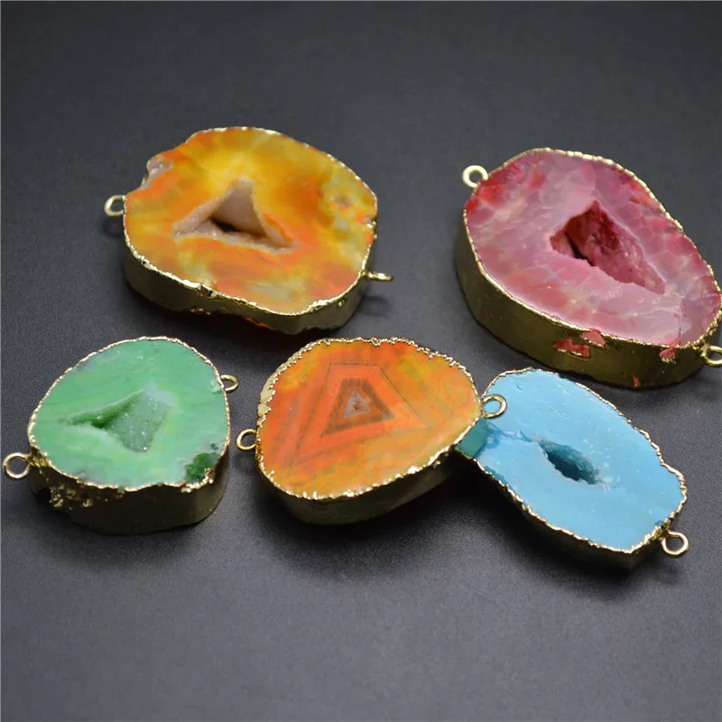 

Big Two Loops NEW Mix color Drusy Geode Jewelry Connectors Gold Plating Pendant Fashion Jewelry