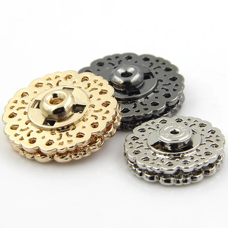 10pcs Metal Snap Button 15mm 21mm 25mm Clasp Buttons Hollow Flower 