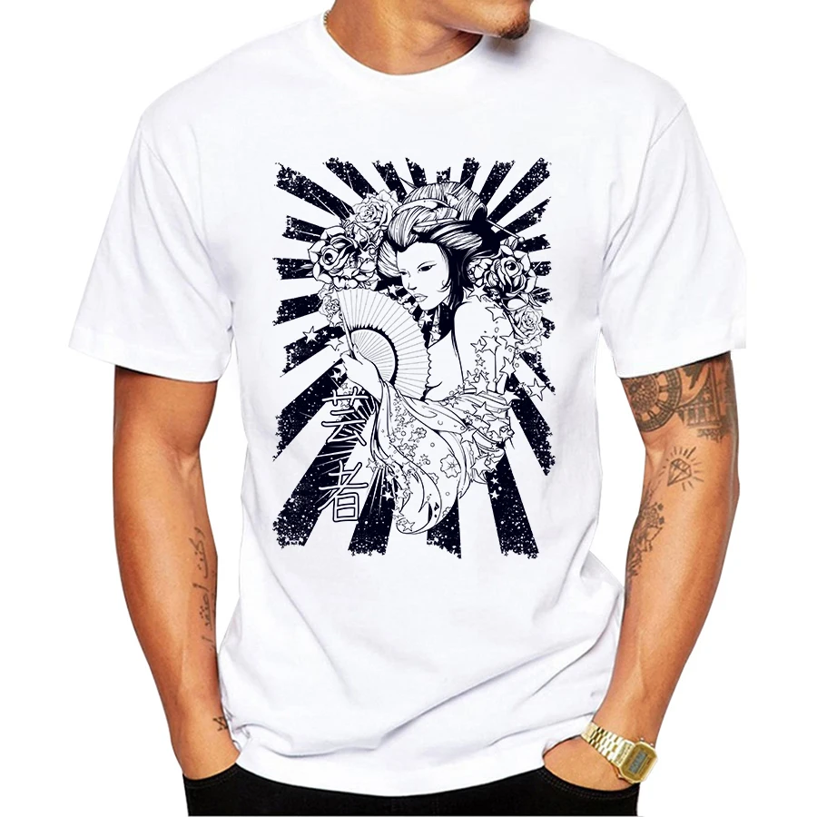 

2019 New Arrival Men Retro Style Japanese Samurai/Geisha T-Shirt Short Sleeve Tee Cool Design Tops Harajuku Streetwear