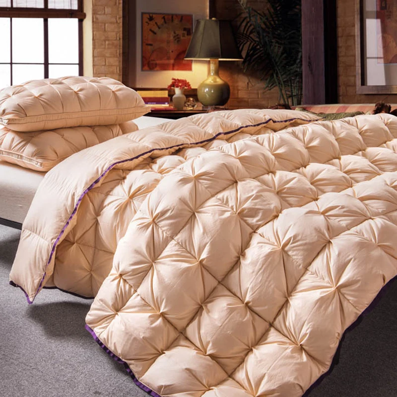 

Golden color Twisted flower Goose Down comforter king queen full twin size Thick winter Quilted Stitching duvet Solid color