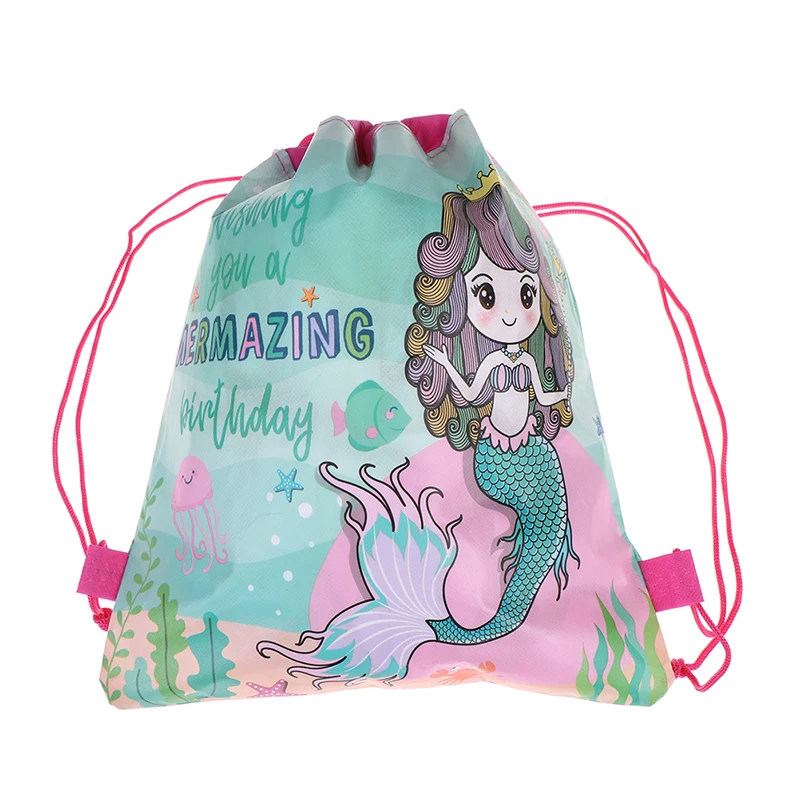 

1pc 34*27cm Mermaid non-woven fabrics drawstring backpack Gift bag for kids Birthday Party Favor