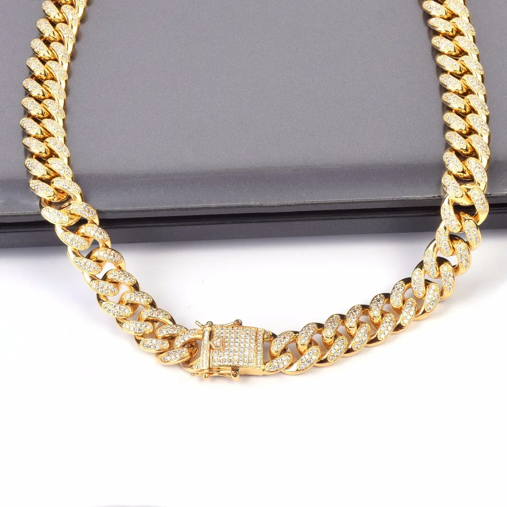 12 мм ожерелье из кубического циркония, цепочка в стиле хип-хоп, ювелирные изделия из золота, серебра, меди, CZ застежка, мужское ожерелье, звено 18-28 дюймов