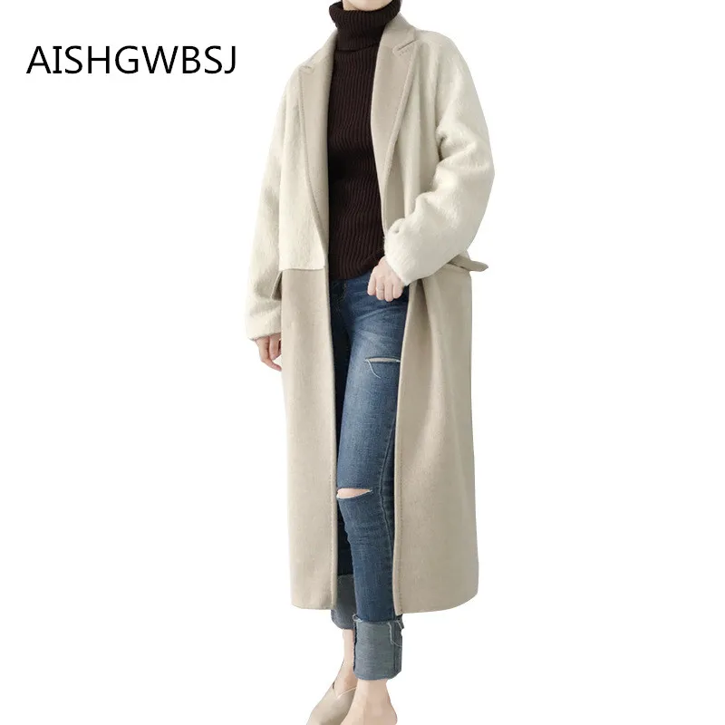 

2019 Autumn and Winter New Double-sided Cashmere Coat Llama High-end Stitching Long Warm Jacket Tq175