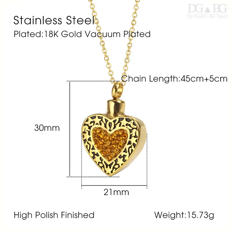 Heart Shaped Necklace Urn Openable Locket Cat Dog Ashes Caskets Pet Cremation Memorial Pendant Keepsake Zircon Jewelry Necklace