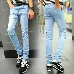 Светло-голубой 2016 новое поступление джинсовые узкие джинсы мужские Высокое качество Весна мужские Модные джинсы Slim fit прямые корейские