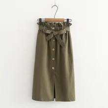 Лето-Осень, женские юбки средней длины до колена, Корейская элегантная юбка на пуговицах с высокой талией, Женская плиссированная школьная юбка, Vestido