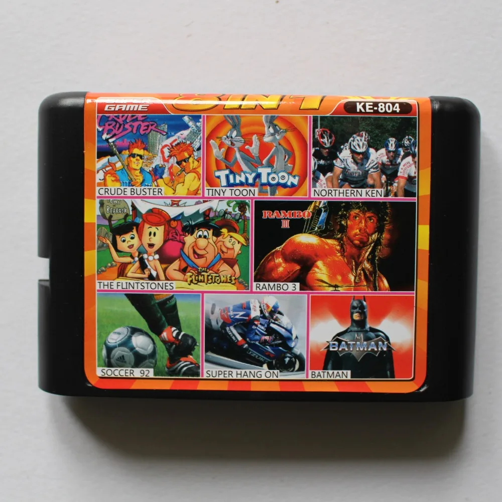 Сырой Buster/мультяшек/Северной Кен/Флинстоуны/Рэмбо 3/Бэтмен 8 в 1 16 бит MD карточная игра для Sega 16bit игры