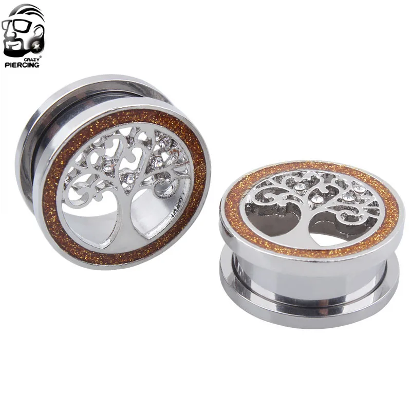 

Pair Stainless Steel Tree of Life Ear Tunnel Ear Reamer Gauges Saddle Ear Plugs 2018 Hot Body Piercing Jewelry 6-20mm