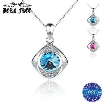

925 sterling silver crystal necklaces pendants for women zircon pendant locket charms pendentif jewelry bijoux joyas de plata