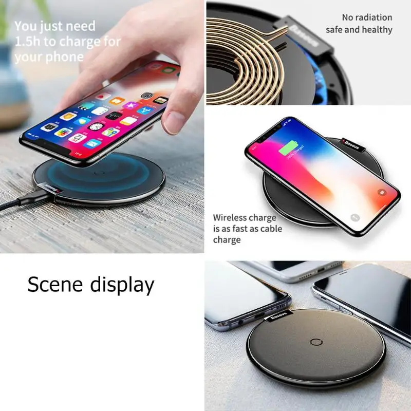 Baseus Qi Wireless Charger Leather Fast Wireless Charging For Samsung Note9 Desktop Wireless Charger Pad For iPhone X Xs Xs Max