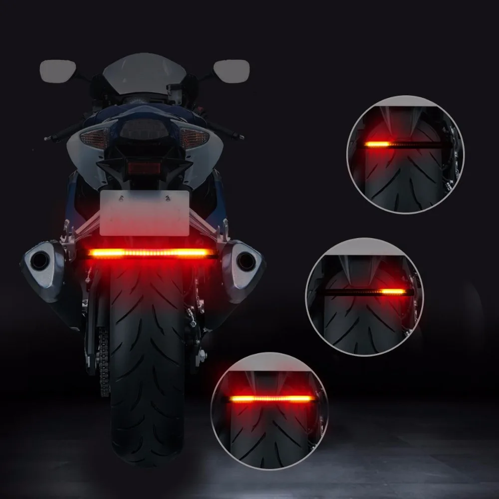 

Universal Flexible Strip Motorcycle Light Strip LED Amber Tail Brake Stop Turn Signal Light License Plate Lamp Decoration