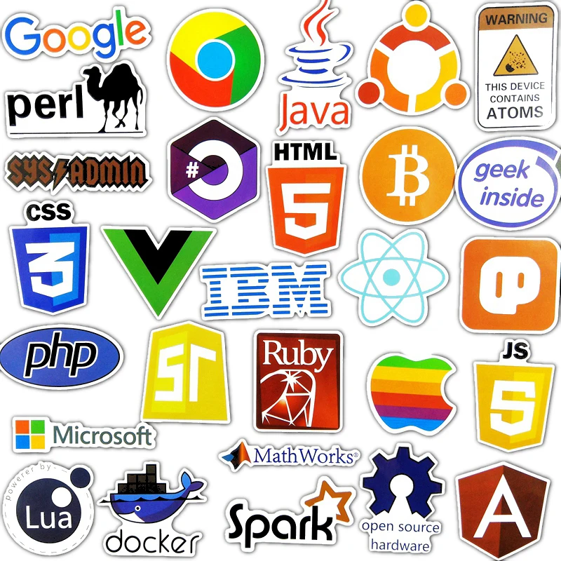 50 Pcs Internet Java JS Php Html Cloud Docker Bitcoin Programming Language APP Logo Cool Stickers for Laptop Car DIY Stickers