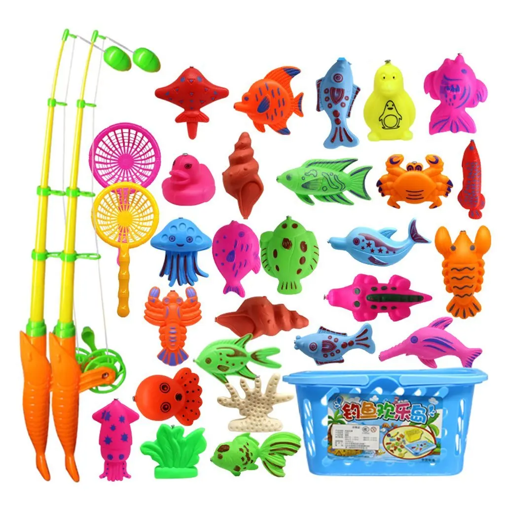 FBIL 32 Piece Fishing Toy Rod Model Oceanic Net Fish Baby Bath Time Water Fun
