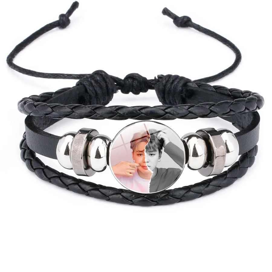 

Vintage Jewelry With Glass Cabochon Multilayer Black/Leather Bracelet Bangle For Girls Gifts BTS Wings Teaser