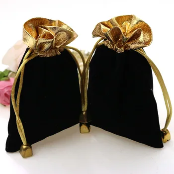 

50pcs 9*12cm black Phnom Penh Velvet Bags woman vintage drawstring bag for Party/Jewelry/Gift diy handmade Pouch Packaging Bag
