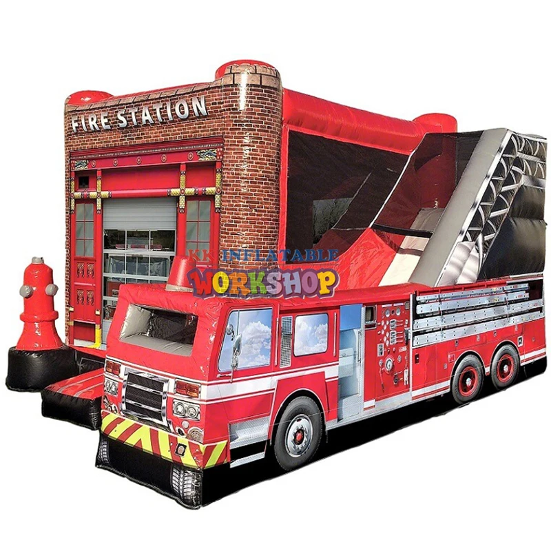Коммерческий пожарный автобус надувная горка-Батут Дом замок комбо на продажу