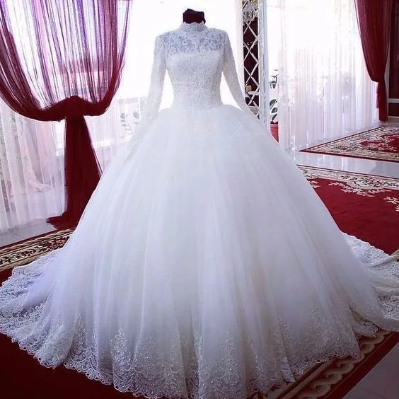 Элегантное мусульманское свадебное платье 2019 с длинным рукавом vestido de noiva бальное