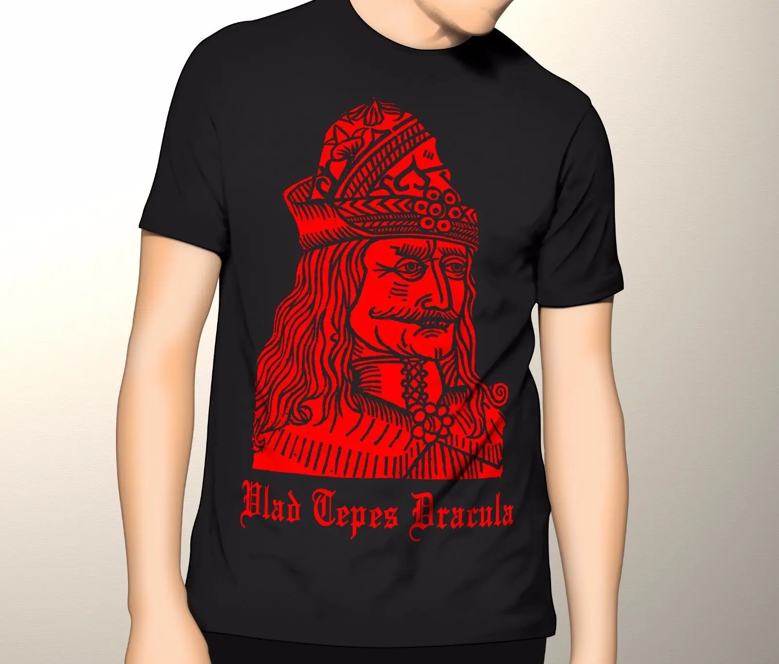 

Vlad Tepes Dracula Wood Print HORROR Occult Movie T-shirt Printing Casual T Shirt Men'S Tees Hot 2018 Fashion