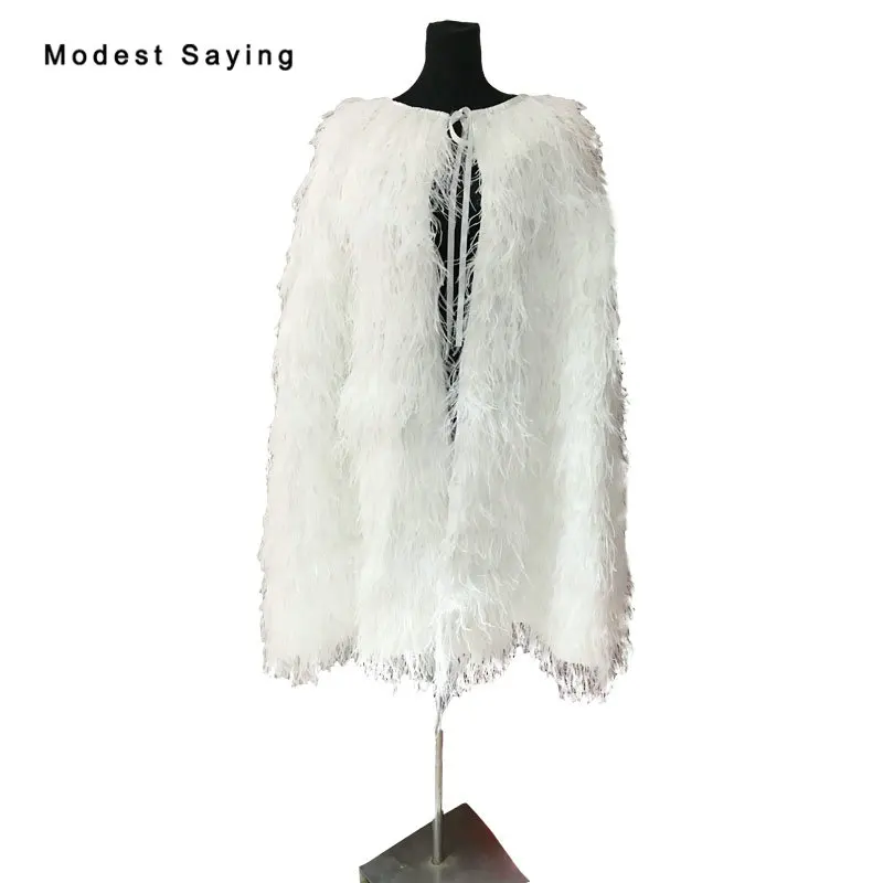 

Luxury 100cm Ivory Ostrich Feather Wedding Fur Boleros Cape 2018 Knee Length Bridal Jacket for evening dress Wedding Accessories